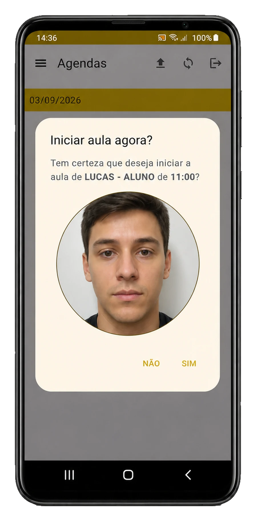 Tela do aplicativo: aparelho dedicado e bloqueado