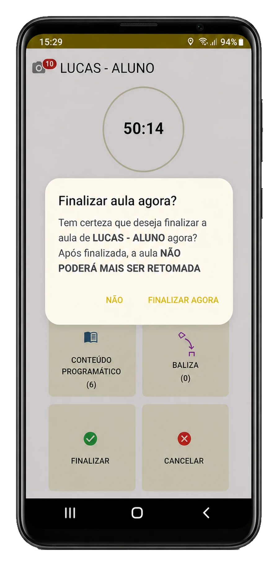 Tela do aplicativo: quilometragem final e nova captura